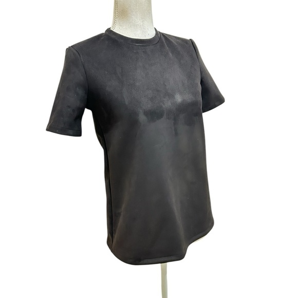 Zara black faux suede back exposed zipper with pull tab short sleeve top small - Picture 2 of 11